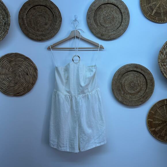 NEW Old Navy Neutral White O-Ring Halter Linen Sleeveless Romper Large Bridal - Picture 1 of 7